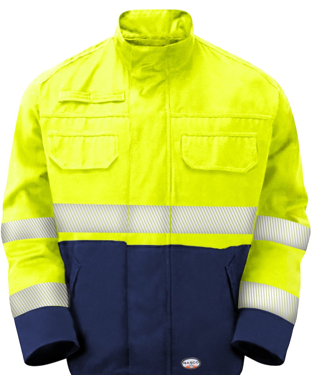 FR GlenGuard Color Block Field Jacket w/ Reflective Trim- Navy/Yellow - Rasco FR