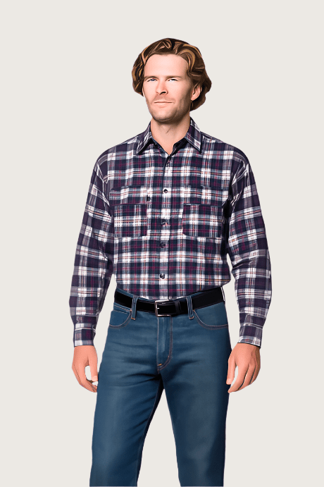 FR 88/12 Navy/White Plaid Uniform Shirt (CLOSEOUT) - Rasco FR