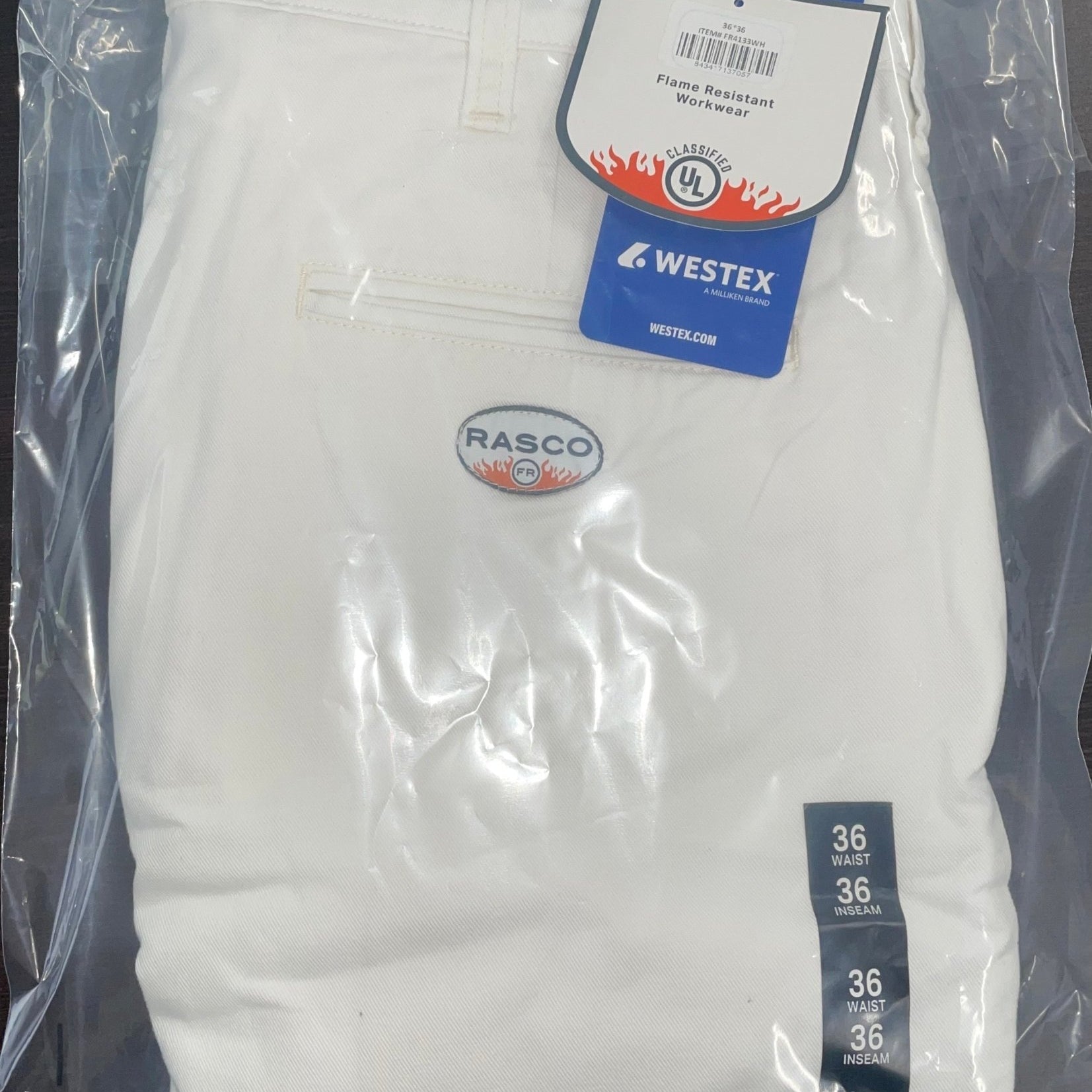 FR4133WH Rasco FR 88.12 White Uniform Pants, CAT 2, NFPA 2112 