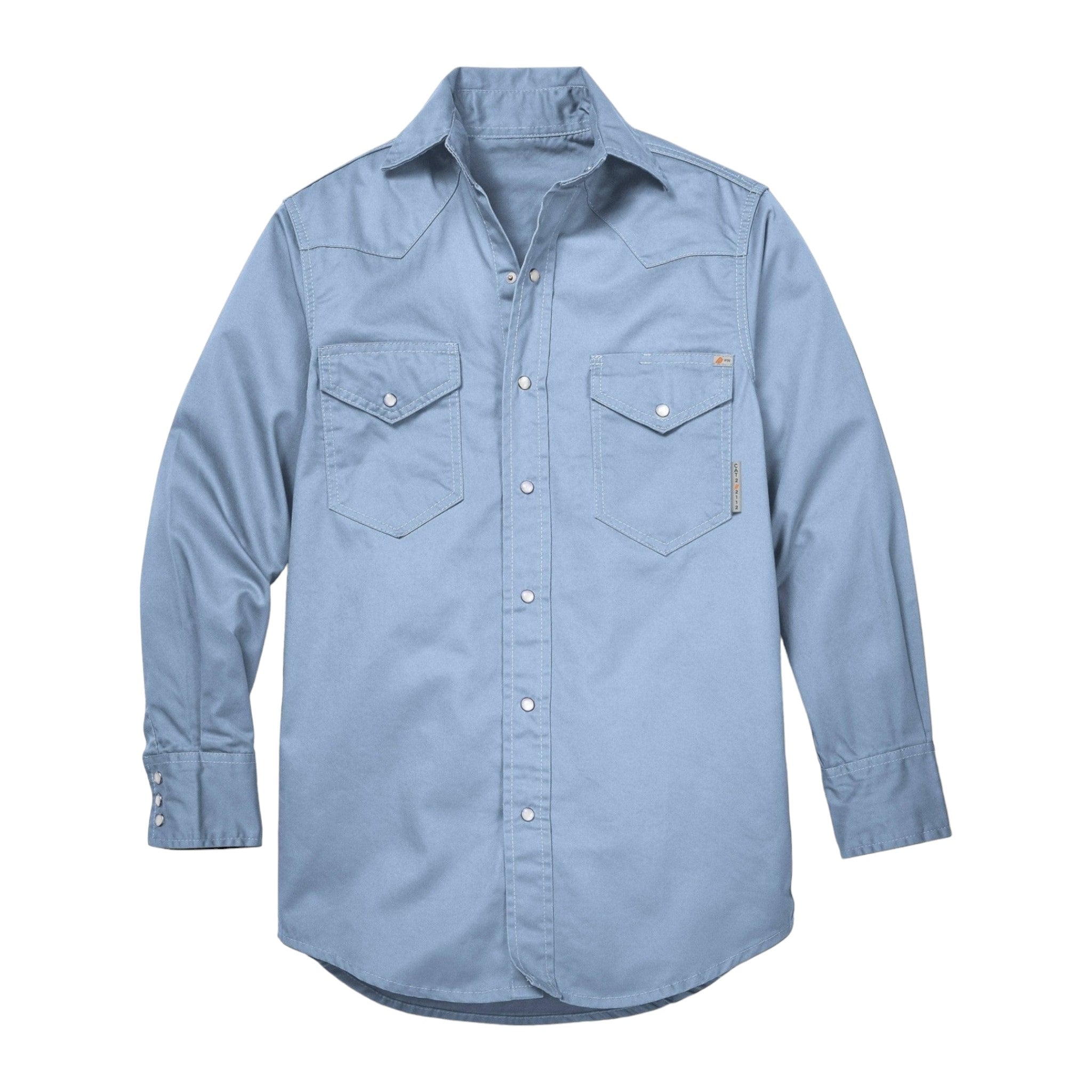 FR1003WB Rasco FR Work Blue Snap Shirt, Western Yoke, CAT 2, NFPA 2112 - FRONT