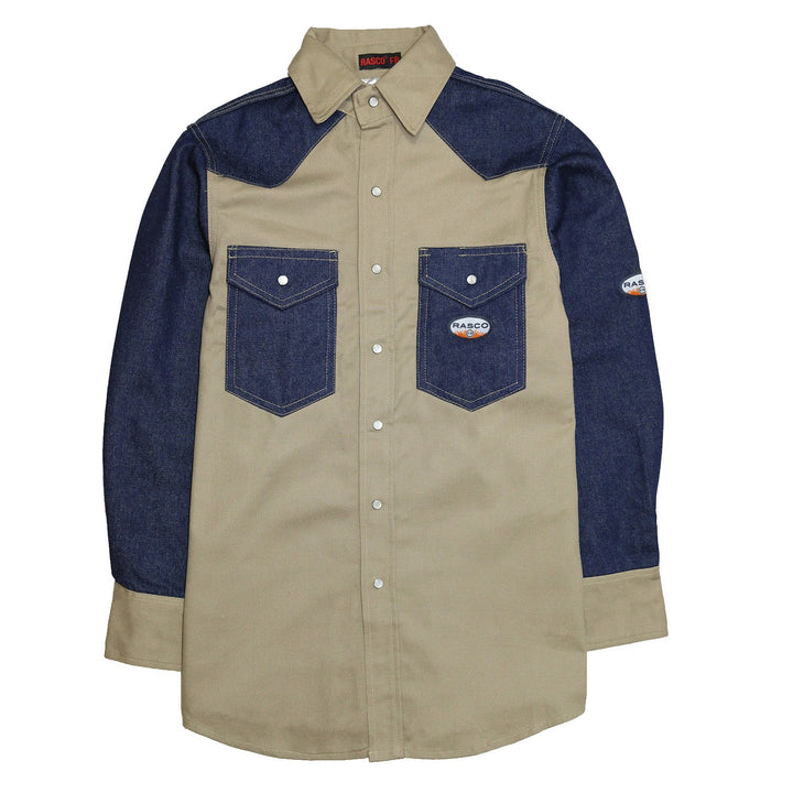 FR Two Tone Work Shirt - Denim/Khaki (CLOSEOUT) - Rasco FR