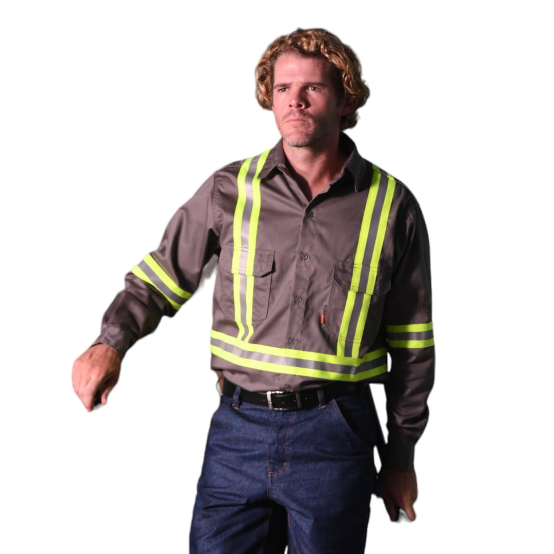 FR1403GYCO Rasco FR Gray Uniform Shirt w/ CSA Trim, CAT 2, NFPA 2112 - MAIN