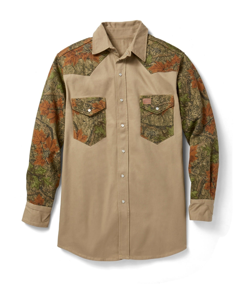 Non FR Khaki/Camo Shirt, 3XL Tall Only (CLOSEOUT) - Rasco FR