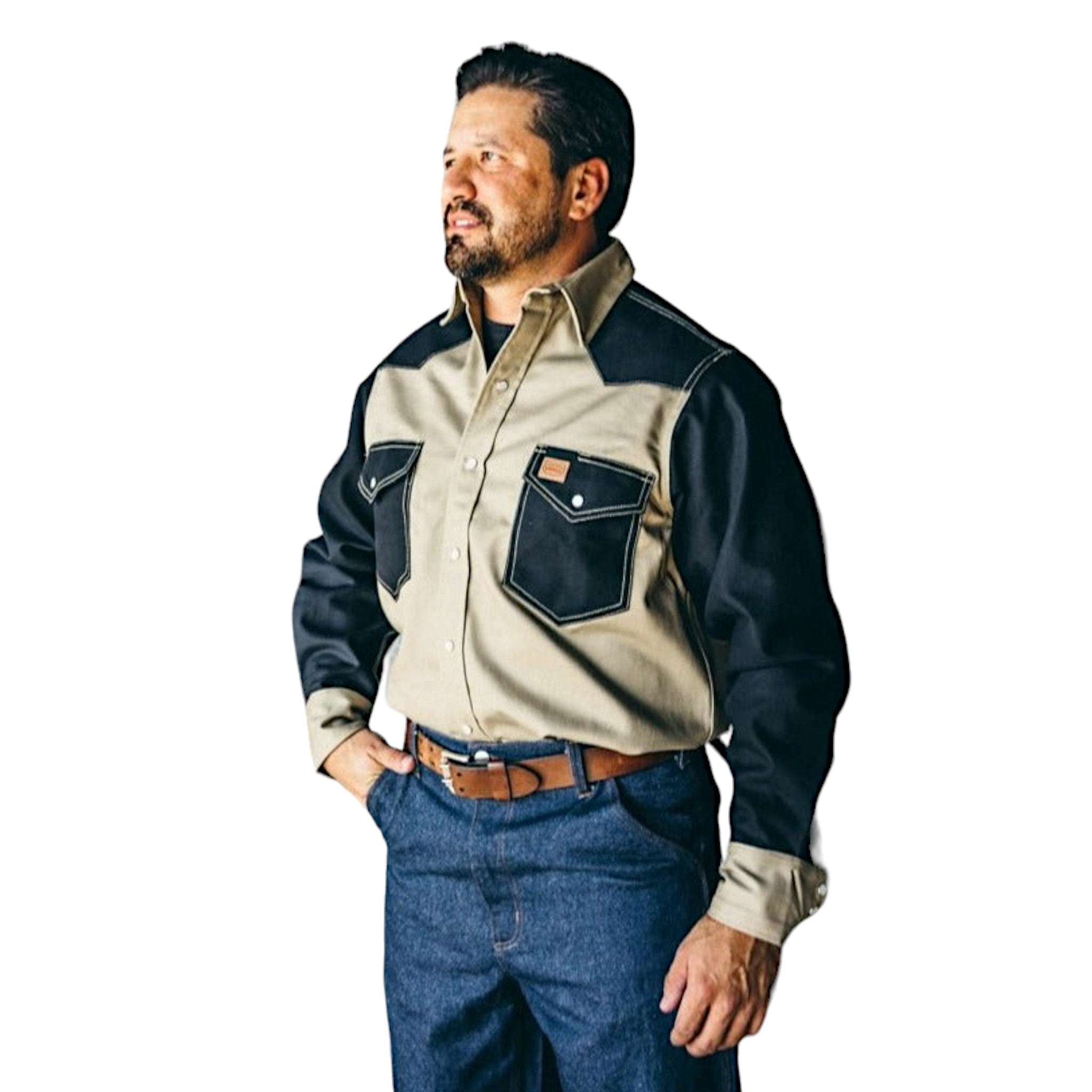 Rasco Two Tone Black and Khaki Western Duck Snap Shirt - MAIN