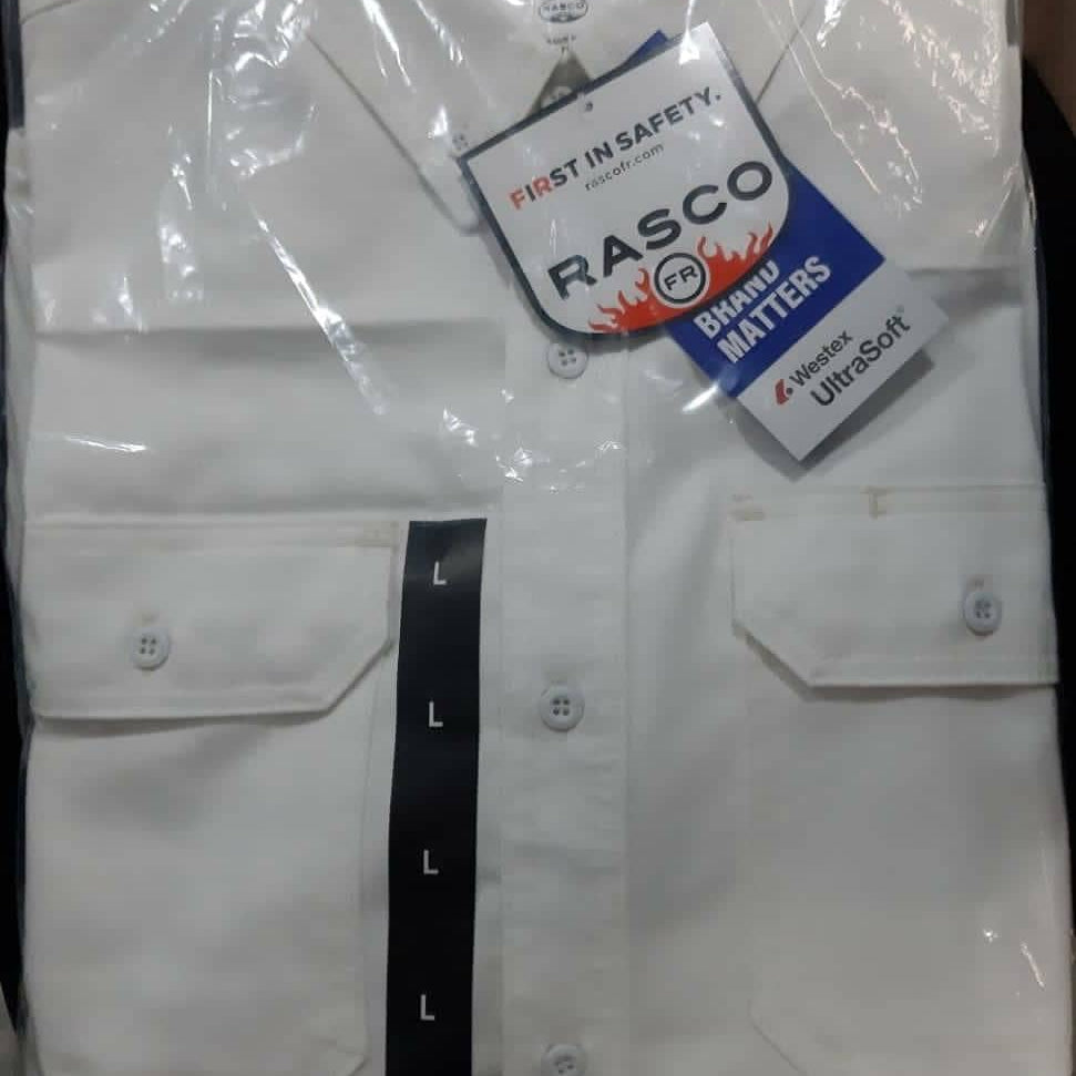 FR1305WH Rasco FR 88.12 White Uniform Shirt, CAT 2, NFPA 2112 - FRONT