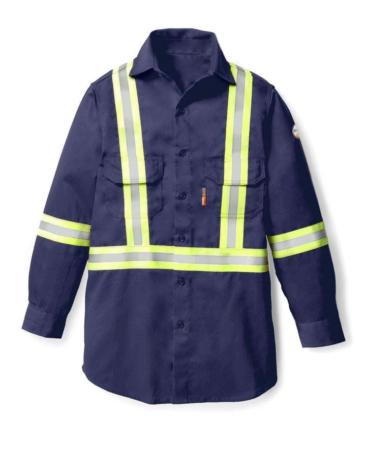 FR1403NVCO Rasco FR Navy Uniform Shirt w/ CSA Trim, CAT 2, NFPA 2112 - FRONT